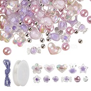 1 Bag 480Pcs Purple Transparent/Imitation Pearl Acrylic Beads, 1 Roll Elastic Crystal Thread, Elastic Cord, for DIY Bracelet Making Kits, Purple, Beads: 480pcs(DIY-LS0003-03)