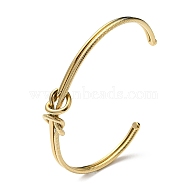Ion Plating(IP) 304 Stainless Steel Cuff Bangles, Wire Wrapped Knot, Real 18K Gold Plated, Inner Diameter: 1-3/4x2-1/2 inch(4.6x6.3cm)(BJEW-K238-11G)