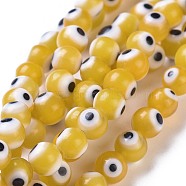 Handmade Evil Eye Lampwork Round Bead Strands, Yellow, 6mm, Hole: 1mm, about 65pcs/strand, 14.17 inch(X-LAMP-L055-6mm-01)