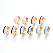 Brass Huggie Hoop Earrings, with Two Tone Enamel, Real 18K Gold Plated, Mixed Color, 15x16.5x5mm, Pin: 1x1mm(EJEW-S209-07)