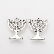 Tibetan Style Alloy Pendants, Judaica Temple Menorah Charms, Seven-branch Candlestick, Cadmium Free & Nickel Free & Lead Free, Antique Silver, 23x20x2mm, Hole: 1.5mm, about 530pcs/1000g(TIBEP-Q078-41AS-NR)
