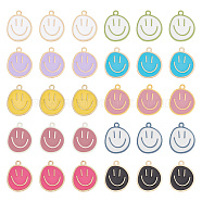 60Pcs 10 Styles Alloy Pendants, Flat Round with Smiling Face Pattern Charm, Mixed Color, 24.5~25x20x1.5mm, Hole: 2mm, 6pcs/style(FIND-AR0004-13)