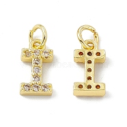 Real 18K Gold Plated Brass Micro Pave Clear Cubic Zirconia Charms, with Jump Ring, Letter.I, 11.5x6x2.5mm, Hole: 3.4mm(KK-E068-VB452-I)