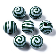 Painted Natural Wood European Beads, Large Hole Beads, Printed, Round with Stripe, Dark Slate Gray, 16x15mm, Hole: 4mm(WOOD-S057-030A)