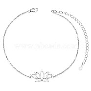 SHEGRACE Rhodium Plated 925 Sterling Silver Link Anklets, with Cable Chain, Lotus, Platinum, 8-1/4 inch(21cm)(JA123A)