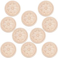Wood Carved Onlay Applique Craft, Unpainted Onlay Furniture Home Decoration, Flower Pattern, Flat Round, 48x7.5mm(WOOD-WH0034-11A)