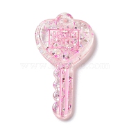 Acylic Pendant with Glitter Powder, Key with Heart, Pearl Pink, 57.5x29.5x6mm, Hole: 2.3mm(OACR-H035-01C)