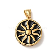Vacuum Plating 316 Surgical Stainless Steel Enamel Pendants, with 304 Stainless Steel Snap on Bails, Flat Round with Sun, Golden, 29.5x26x7mm, Hole: 8x4mm(STAS-I195-05G)
