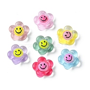 Translucent Resin Cabochons, Flower with Smiling Face, Mixed Color, 9x9x3.3mm(RESI-E039-01)