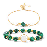 2Pcs Natural Malachite Bead Bracelets Sets, Slider Jewely Bracelets for Women, 7-1/2 inch(19cm), 2pcs/set(PW-WGDB6DD-02)