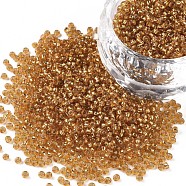 12/0 Grade A Round Glass Seed Beads, Silver Lined, Goldenrod, 12/0, 2x1.5mm, Hole: 0.3mm, about 30000pcs/bag(SEED-Q007-F31)