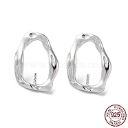 Rhodium Plated 925 Sterling Silver Stud Earring Findings, Twist Oval, for Half Drilled Beads, with S925 Stamp, Real Platinum Plated, 14x11mm, Pin: 11x0.7mm and 0.6mm(STER-M115-03P)