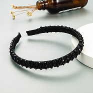 Bling Bling Glass Beaded Hairband, Party Hair Accessories for Women Girls, Black, 12mm(OHAR-PW0007-27H)