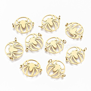 304 Stainless Steel Links Connectors, Laser Cut, Flat Round with Spider, Real 18K Gold Plated, 14x17x1mm, Jump Ring: 3x0.4mm, 2.2mm inner diameter(STAS-S116-111G)