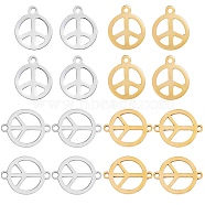 DIY Jewelry Making Finding Kit, Including 16Pcs 4 Style 201 Stainless Steel Pendants and Links Connectors, Flat Round with Peace Sign, Golden & Stainless Steel Color, 15~18.5x12.5~14x1mm, Hole: 1.4~1.5mm, 4Pcs/style(DIY-SZ0008-75)