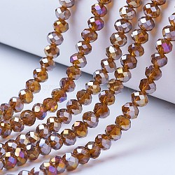 Electroplate Glass Beads Strands, AB Color Plated, Faceted, Rondelle, Saddle Brown, 2.5x2mm, Hole: 0.4mm, about 199pcs/strand, 13.4 inch(34cm)(EGLA-A034-T1mm-B08)