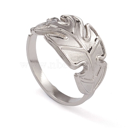 Non-Tarnish 304 Stainless Steel Monstera Leaf Open Cuff Rings for Women, Stainless Steel Color, Inner Diameter: 16.8mm(RJEW-G285-68P)