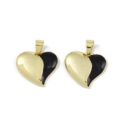 Brass Pendants, with Enamel,  Heart Charm, Real 18K Gold Plated, Black, 19x21x3.5mm, Hole: 5x3.5mm(KK-H477-06G)