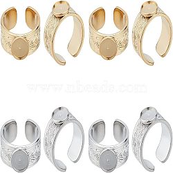 4Pcs 2 Colors 304 Stainless Steel Open Cuff Ring Findings, Ped Ring Settings, Flat Round, Golden & Stainless Steel Color, US Size 7 1/4(17.5mm), Tray: 8mm, 2Pcs/color(STAS-UN0038-04)