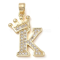 Rack Plating Brass Micro Pave Cubic Zirconia Pendants, Long-Lasting Plated, Lead Free & Cadmium Free, Real 18K Gold Plated, Letter K, 22~24x12~22x2mm, Hole: 3x4mm(KK-D535-01K-RS)