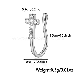 925 Sterling Silver Pave Clear Cubic Zirconia Cross Nose Rings, Halloween Nose Cuffs, Fashion Jewelry, Silver, 13x9mm(MA2524-6)