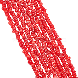 8 Strands Natural Freshwater Shell Beads Strands, Dyed, Nuggets Chips, FireBrick, 6~7x5~7x2~5mm, Hole: 0.9mm, about 50~54pcs/strand, 7.48 inch(19cm)(SHEL-FH0001-17)