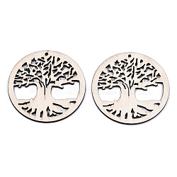 Undyed Natural Wooden Big Pendants, Laser Cut Shapes, Tree with Ring, Antique White, 60x59x2mm, Hole: 2mm(WOOD-N007-025)