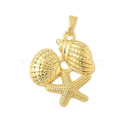 Brass Pendants, Cadmium Free & Lead Free, Conch Theme, Real 18K Gold Plated, 23.5x19.5x3.5mm, Hole: 4x2mm(KK-B139-21A-G)