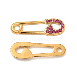 Vacuum Plating 201 Stainless Steel Rhinestone Connector Charms, Safety Pin Links, Real 18K Gold Plated, Fuchsia, 24.5x8x1.5mm, Hole: 2mm and 3mm(STAS-J401-VC983)