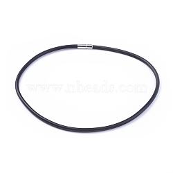 Rubber Necklace Making, with Brass Box Clasps, Platinum Color, Black, Size: necklace: about 460mm long, 135mm inner diameter, cord: about 4mm thick(NJEW-H078-16)