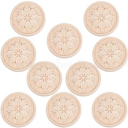Wood Carved Onlay Applique Craft, Unpainted Onlay Furniture Home Decoration, Flower Pattern, Flat Round, 48x7.5mm(WOOD-WH0034-11A)