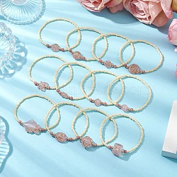 Glass Seed Beads Stretch Bracelets for Women, with Golden Metal Enlaced Acrylic Charm & Natural Rhodochrosite Beads, Mixed Shapes, WhiteSmoke, Inner Diameter: 2-1/8 inch(5.5cm)(BJEW-JB11266)