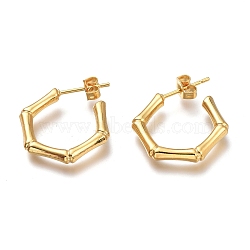 304 Stainless Steel Half Hoop Earrings, Stud Earrings, with Ear Nuts, Bamboo Stick, Golden, 20x17x3mm, Pin: 0.7mm(X-EJEW-H100-10G)