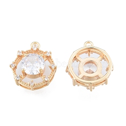 Brass Micro Pave Clear Cubic Zirconia Charms, Cadmium Free & Nickel Free & Lead Free, Octagon, Real 18K Gold Plated, 14x12x5mm, Hole: 1.2mm(KK-N216-555LG)