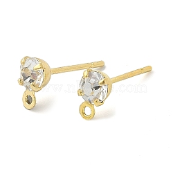 Brass Stud Earring Findings, with Rhinestone and 925 Sterling Silver Pin, with Horizontal Loops, Golden, 6.5x4mm, Hole: 1mm, Pin: 9x0.8mm(KK-C039-01G)