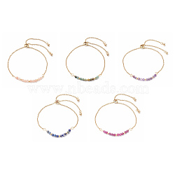 Faceted Round Natural Mixed Stone Slider Bracelets, 304 Stainless Steel Cable Chains Bracelets, Golden, 10-1/4 inch(26cm), Bead: 3.5mm(BJEW-JB10233)