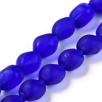 Handmade Lampwork Beads Strands, Frosted Nuggets, Blue, 10x7.5~8x8mm, Hole: 1.2mm, about 40pcs/strand, 15.35 inch(39cm)