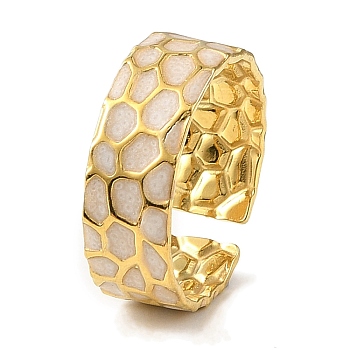 304 Stainless Steel Enamel Open Cuff Rings for Women, Real 18K Gold Plated, 8.5mm, Inner Diameter: Adjustable
