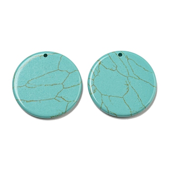 Synthetic Turquoise Pendants, Flat Round Charms, 29.5~30x3mm, Hole: 1.6mm