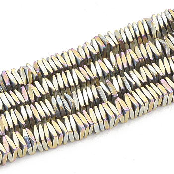 Electroplate Non-magnetic Synthetic Hematite Beads Strands, Faceted, Square Heishi Beads, Rainbow Plated, 4x4x1mm, Hole: 1mm, about 385pcs/strand, 15.9 inch