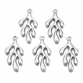 Tibetan Style Alloy Pendants, Cadmium Free & Nickel Free & Lead Free, Leaf, Thailand Sterling Silver Plated, 25.5x13x2mm, Hole: 1.6mm
