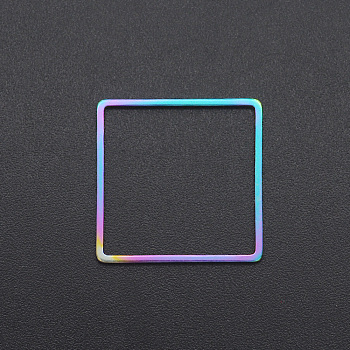 Ion Plating(IP) 201 Stainless Steel Linking Rings, Square, Laser Cut, Rainbow Color, 20x20x1mm, Inner Diameter: 18x18mm