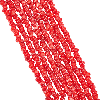 8 Strands Natural Freshwater Shell Beads Strands, Dyed, Nuggets Chips, FireBrick, 6~7x5~7x2~5mm, Hole: 0.9mm, about 50~54pcs/strand, 7.48 inch(19cm)