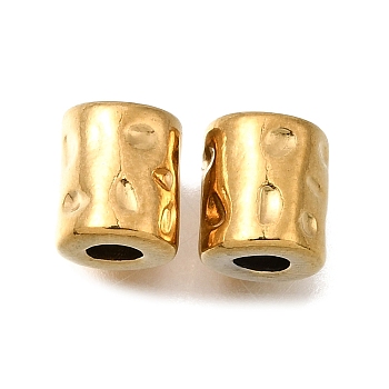 Hammered Textured 304 Stainless Steel Spacer Beads, Ion Plating(IP), Real 18K Gold Plated, Column, 8.5x7.5mm, Hole: 3mm