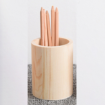 Wood Multi-function Pen & Pencil Holders, Desktop Stationery Organizer, Round, 80x80x100mm