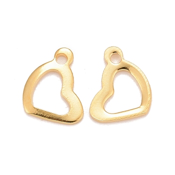 201 Stainless Steel Charms, Hollow, Heart, Real 24k Gold Plated, 10x7.5x0.9mm, Hole: 1.2mm