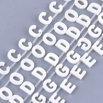 Natural Freshwater Shell Beads, Top Drilled Beads, White, Mixed Letters, 10x2.5~11.5x3mm, Hole: 0.8mm