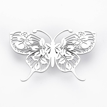 Butterfly Brooch, 201 Stainless Steel Insect Lapel Pin for Backpack Clothes, Nickel Free & Lead Free, Stainless Steel Color, 33x54.5x7mm, Pin: 0.7mm