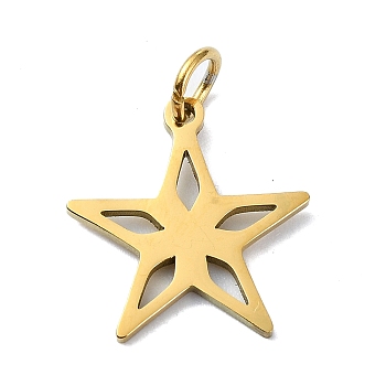 304 Stainless Steel Pendants, with Jump Rings, Laser Cut, Star Charm, Golden, 15x14.5x1mm, Hole: 3mm