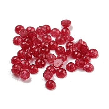 Natural White Jade Dyed Cabochons, Half Round, Red, 2x1mm